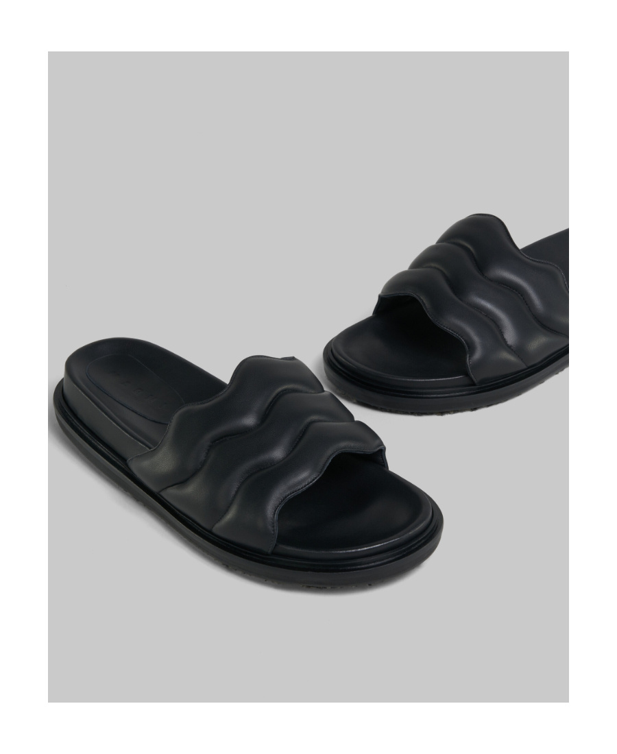 Marni Leather Quilted Strap Slide Sandals In Black