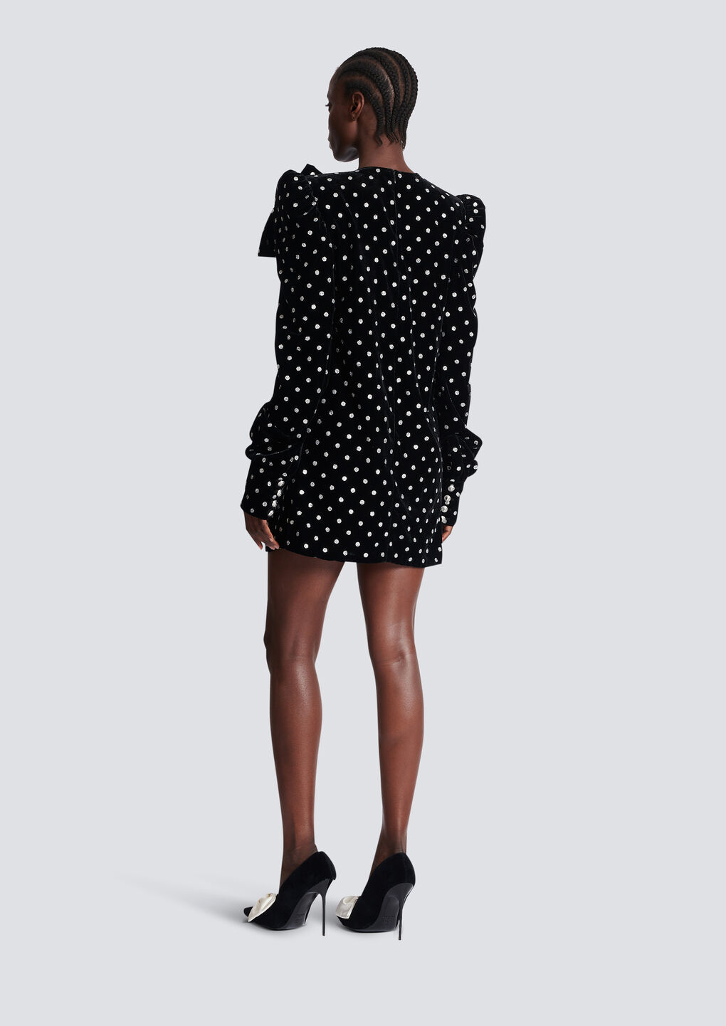 Shop Balmain Short Dress With A Large Bow And Glitter Polka Dots In Black