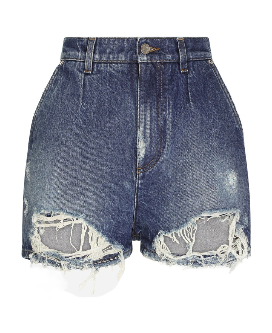 Dolce & Gabbana Distressed High-rise Denim Shorts In Blue