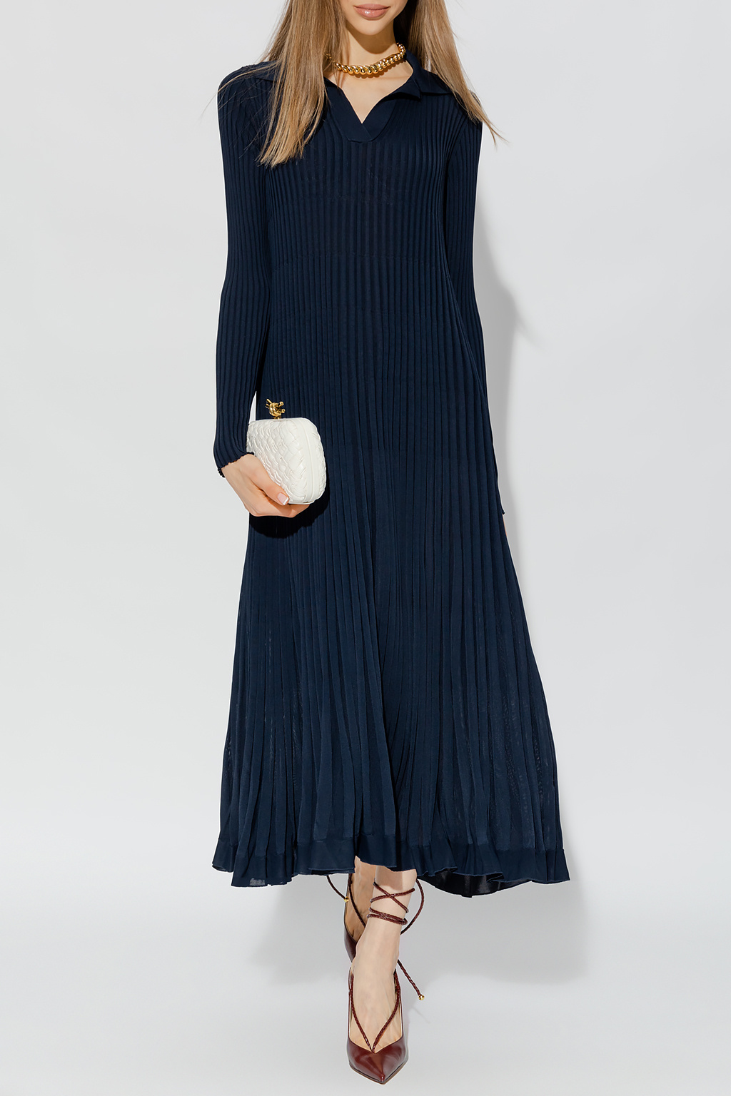 Shop Bottega Veneta Pleated Dress In Black