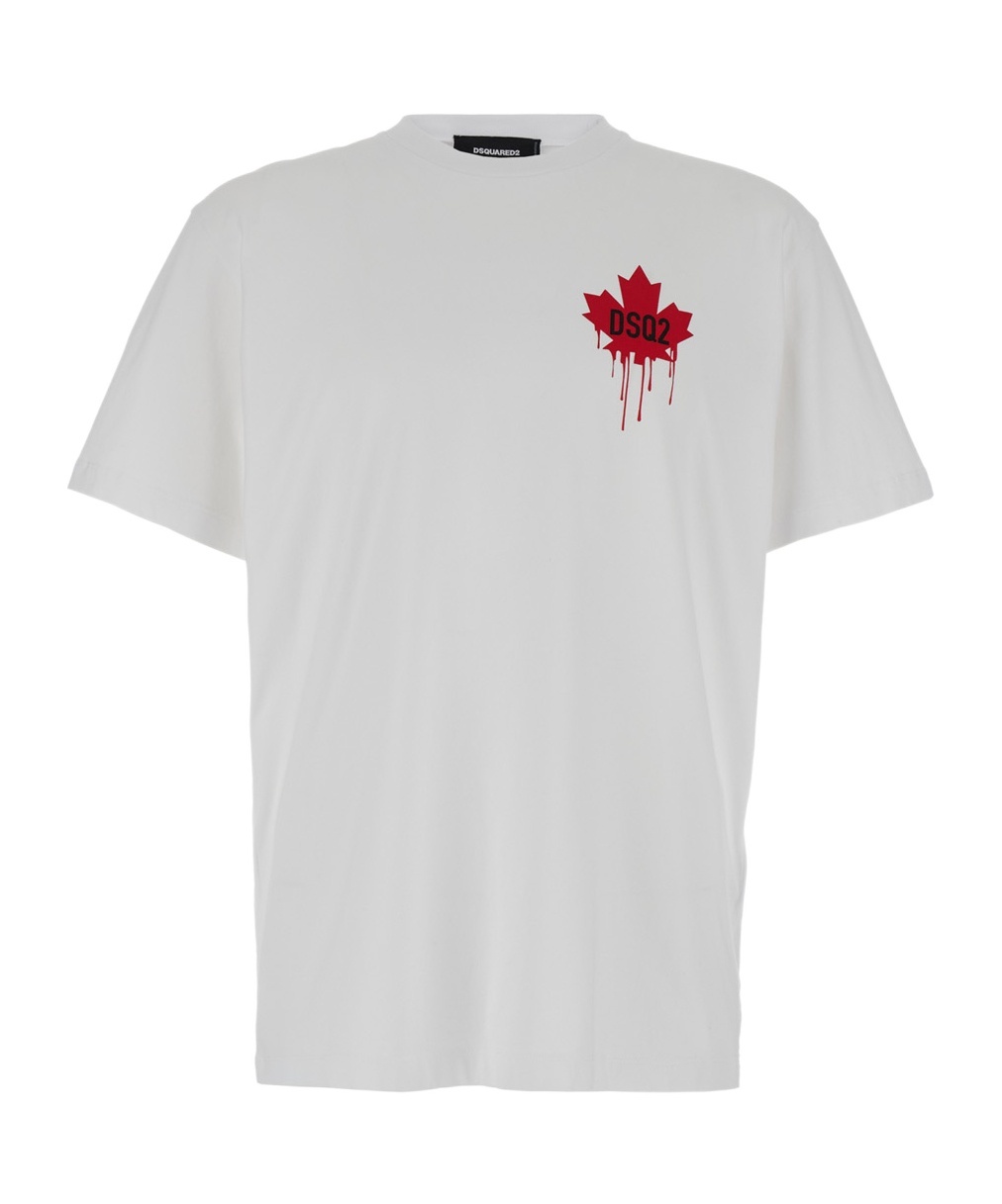 Dsquared2 White T-shirt With Dripping Maple Print In Cotton In White
