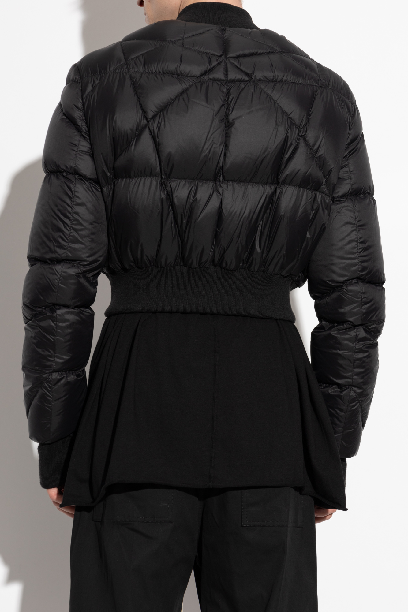 Rick Owens Mens Geometric-quilt Regular-fit Shell-down Flight Bomber Jacket Black In Black