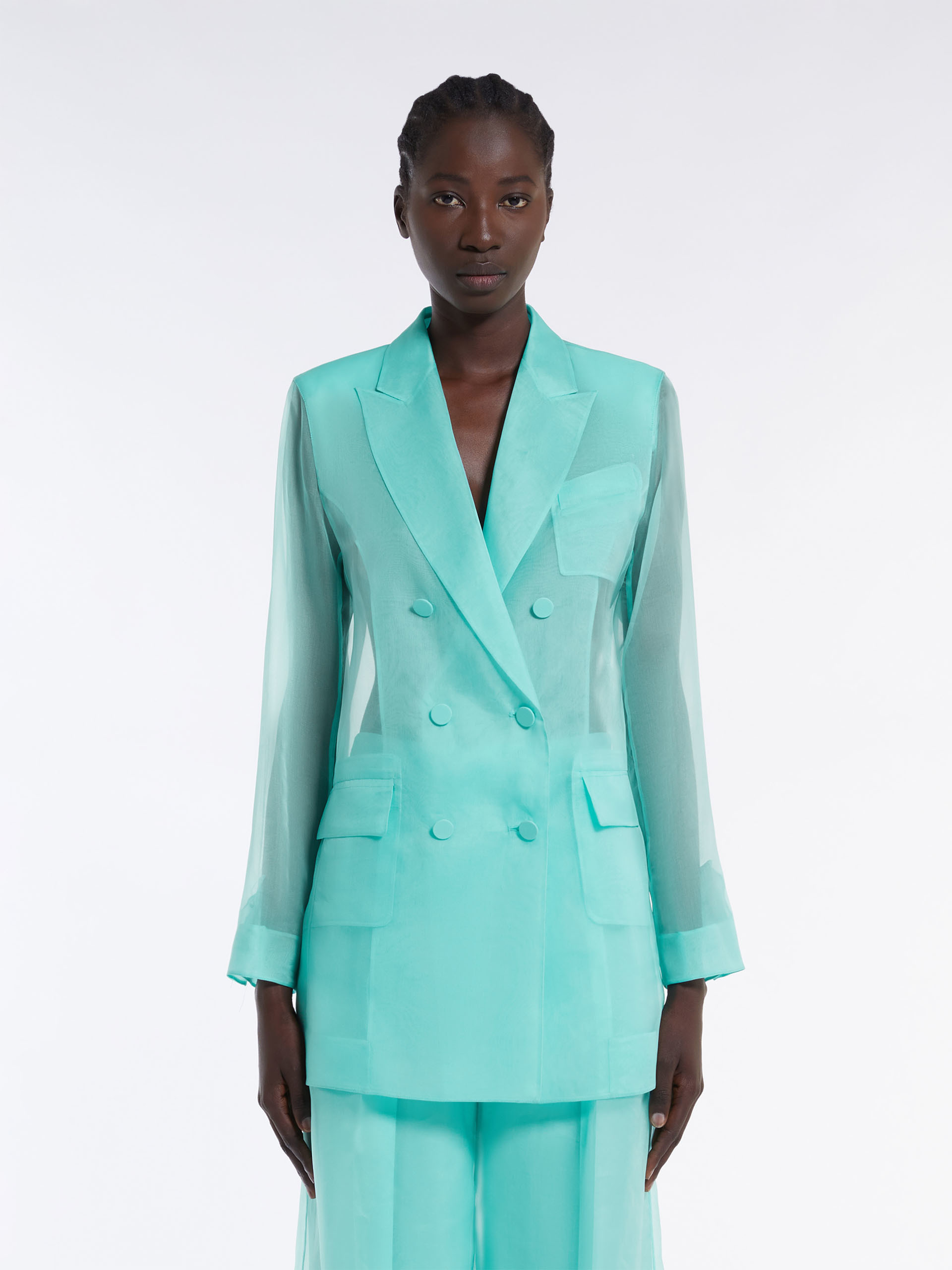 Max Mara Negrar Organza Double-breasted Blazer In Green