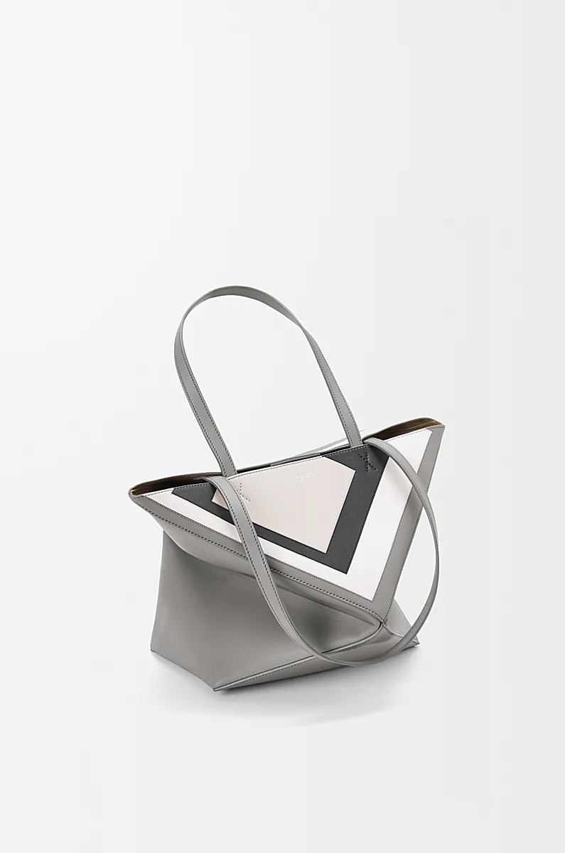 Loewe Medium Puzzle Fold Tote In Nappa Calfskin In Gray
