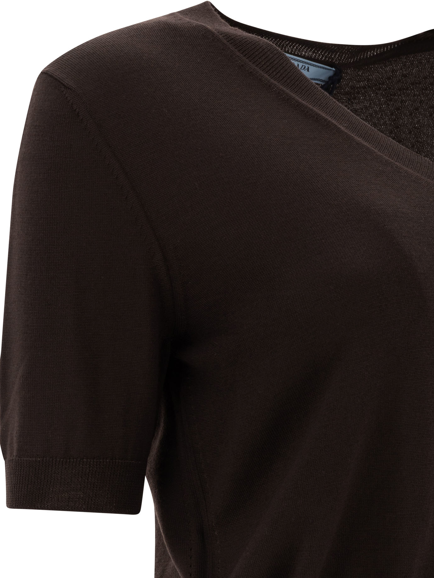 Prada V-neck Short-sleeved T-shirt In Brown