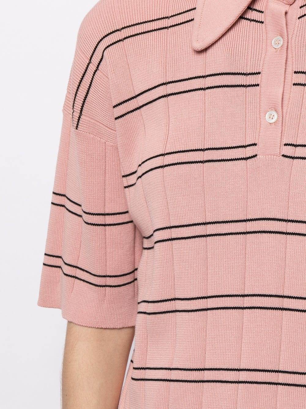 Plan C Striped Knitted Polo Top In Pink