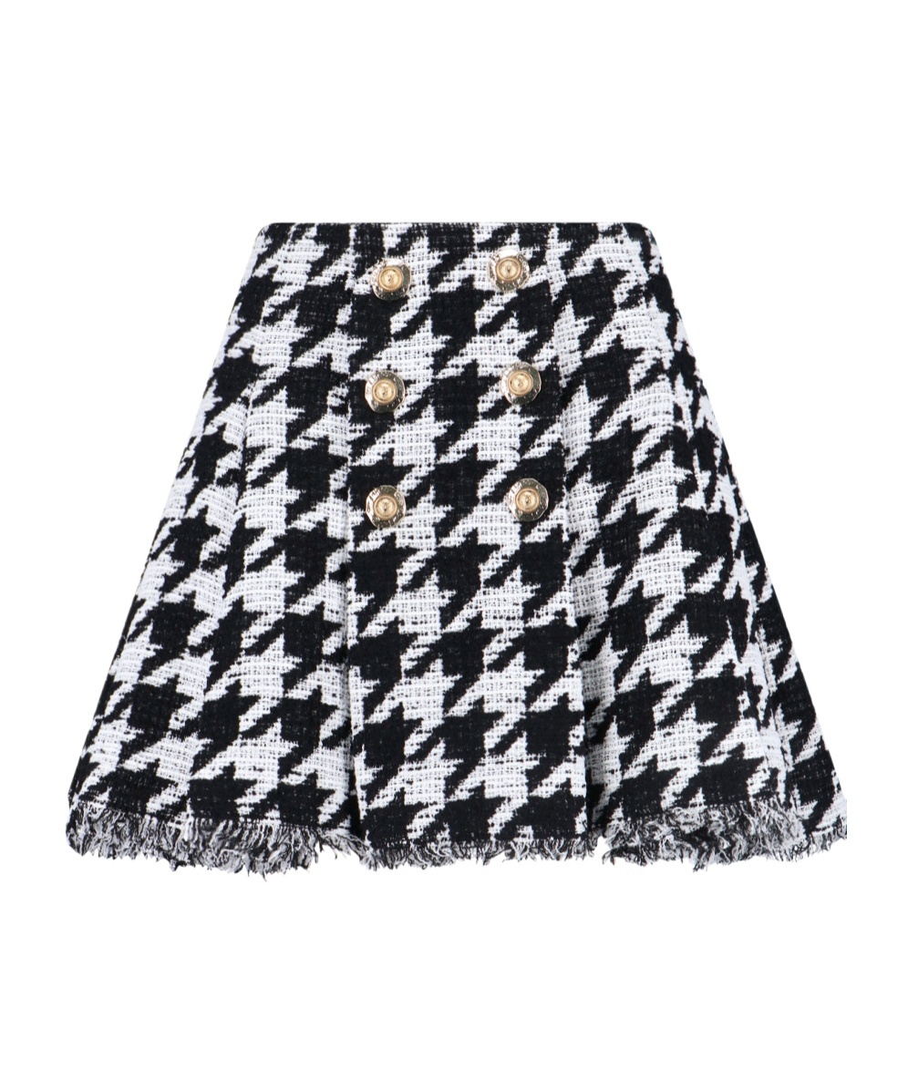 Balmain Houndstooth Check Tweed Flared Skirt In Multi