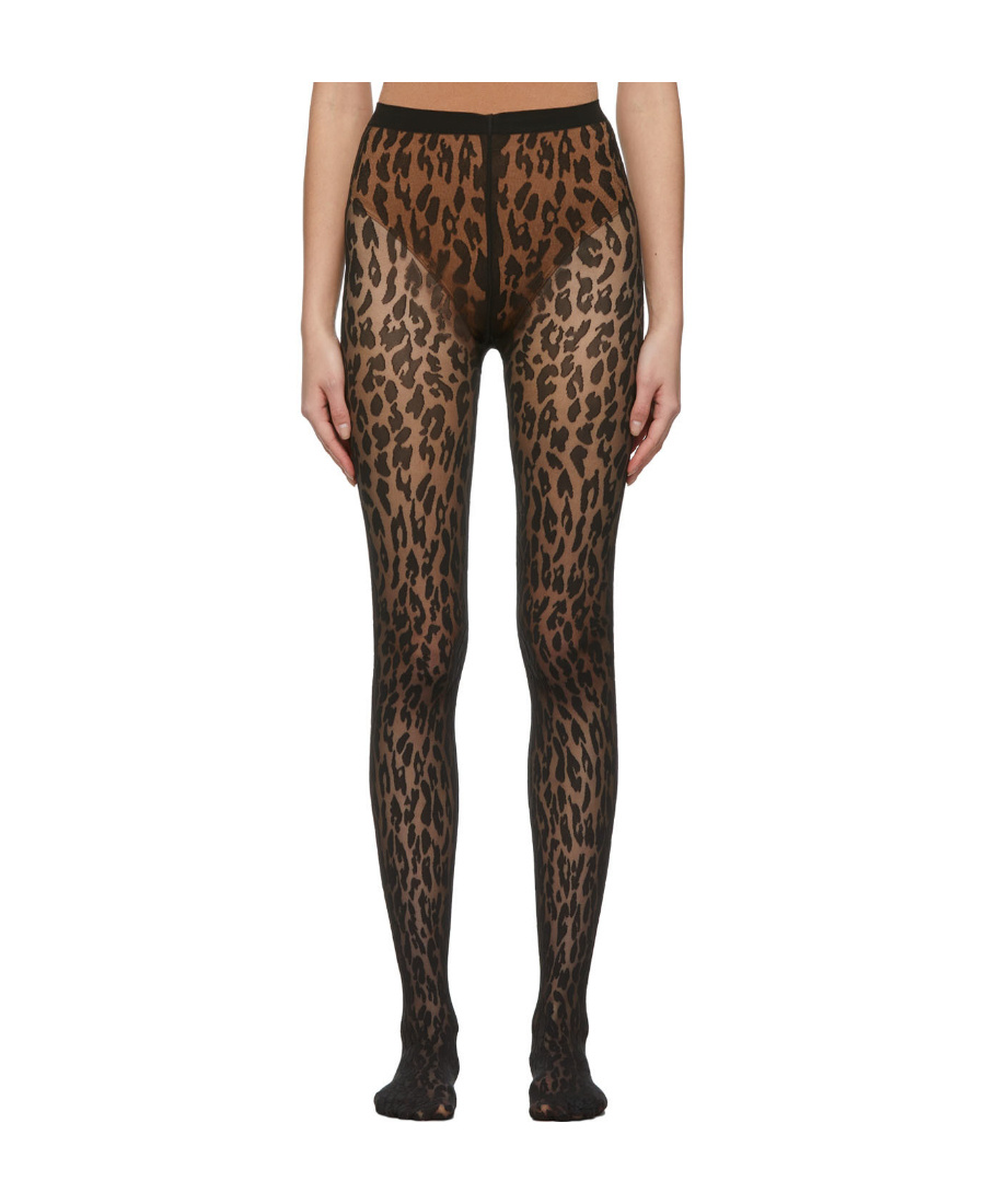 Wolford Logo Print Pantyhose In Brown