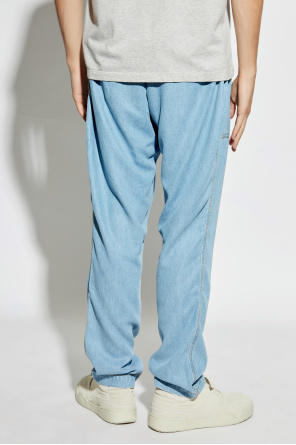 Officine Generale Topstitching-detail Patch-pocket Trousers In Blue