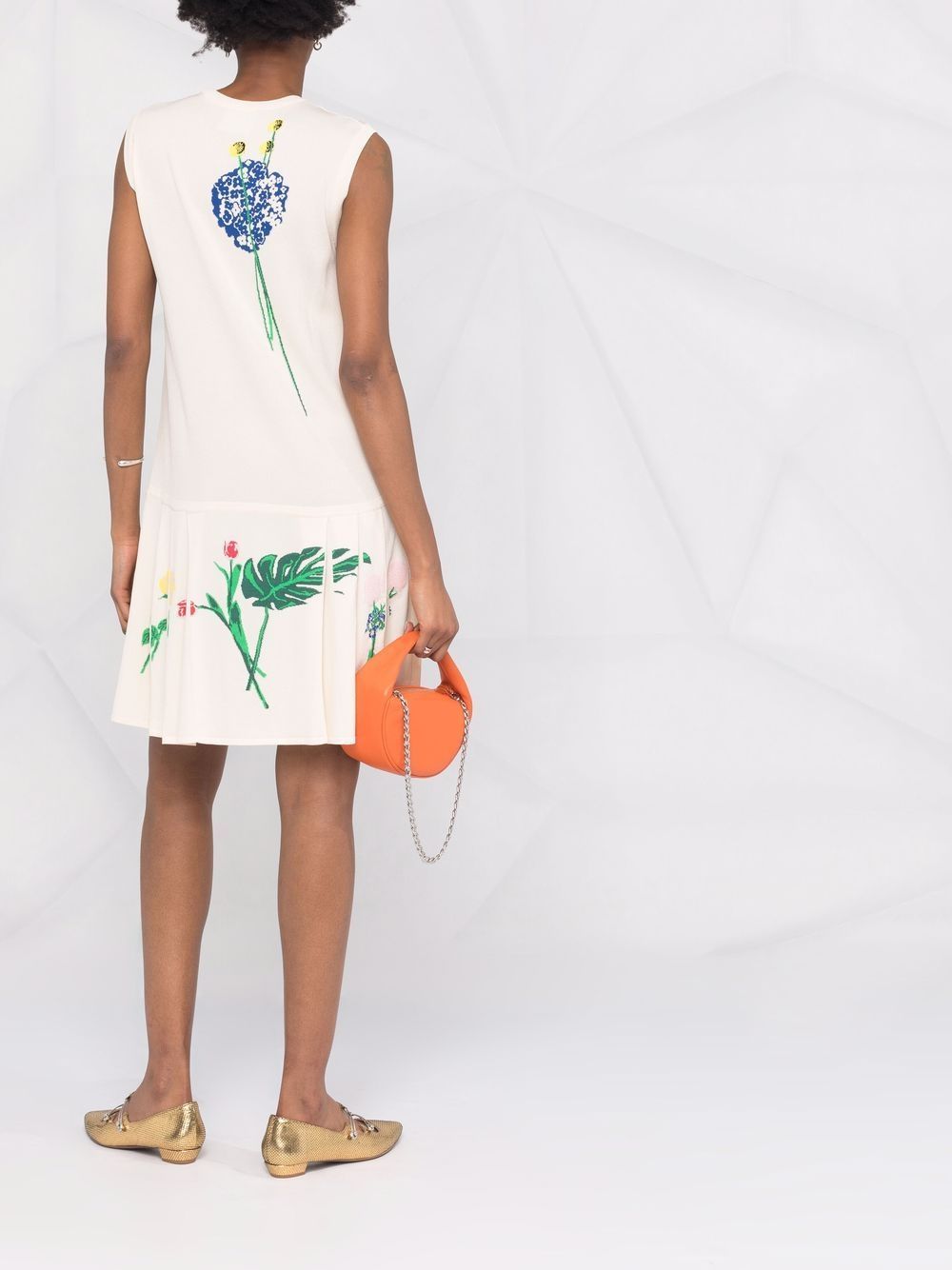 Moschino Floral Printed Pleated Dress In White