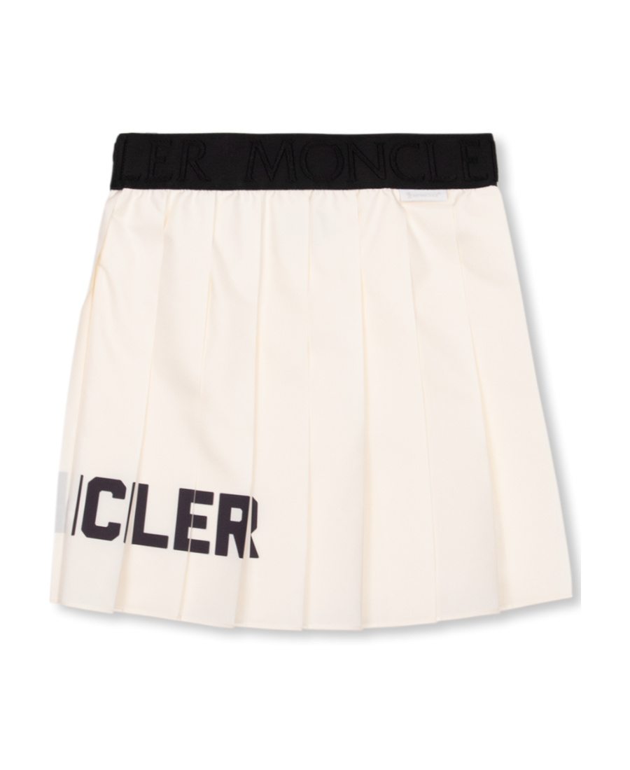 Moncler Logo Print Pleated Mini Skirt In White