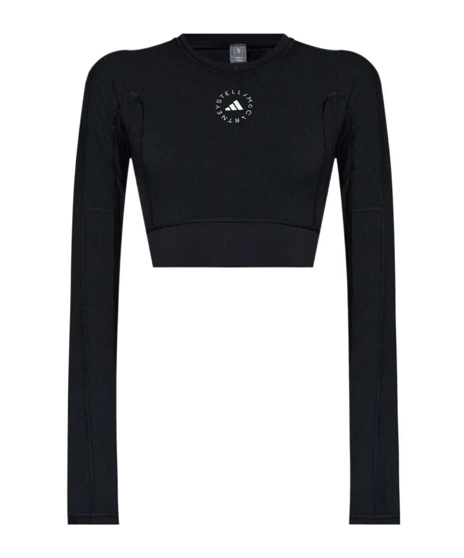 Adidas By Stella Mccartney Truestrength Cutout Cropped Printed Top In Black