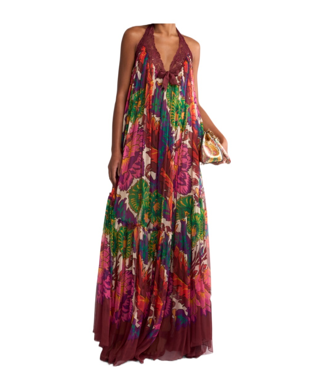Etro Multicoloured Boho Dress With Open Back And Flounce In Multicoloured