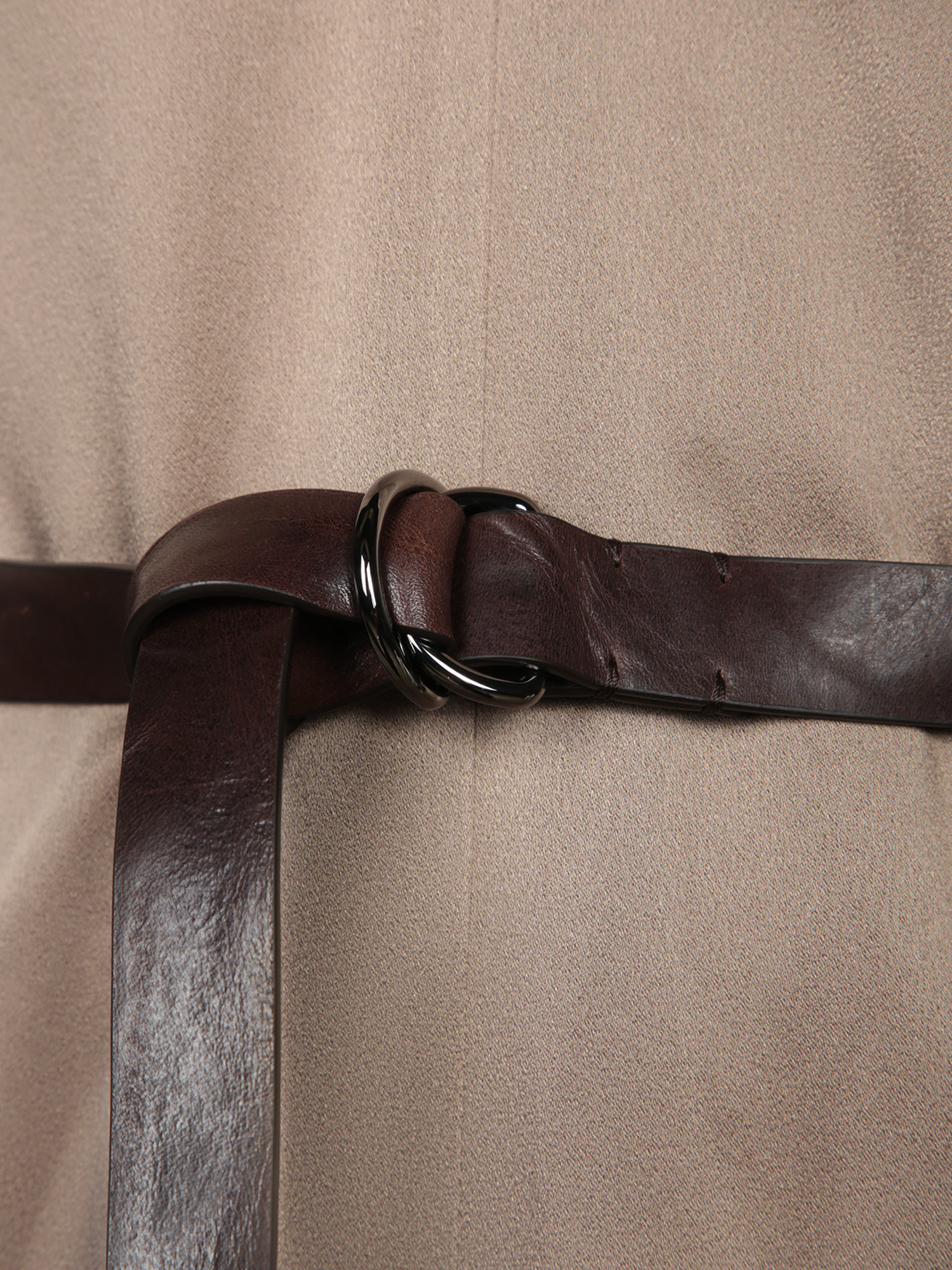 Brunello Cucinelli Taupe Satin Belted Midi Dress In Brown