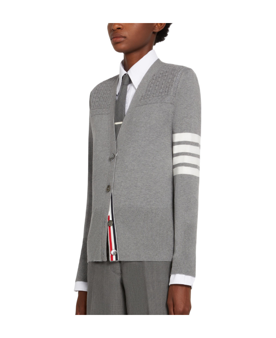 Thom Browne Hector 4-bar Knitted Cotton Cardigan In Gray