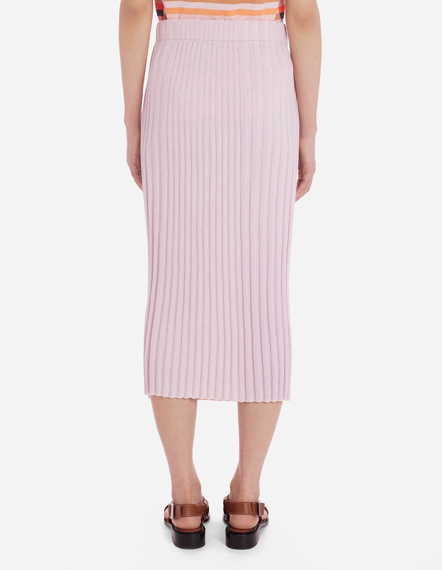 Shop Maison Kitsuné Ribbed-knit Midi Skirt In Pink