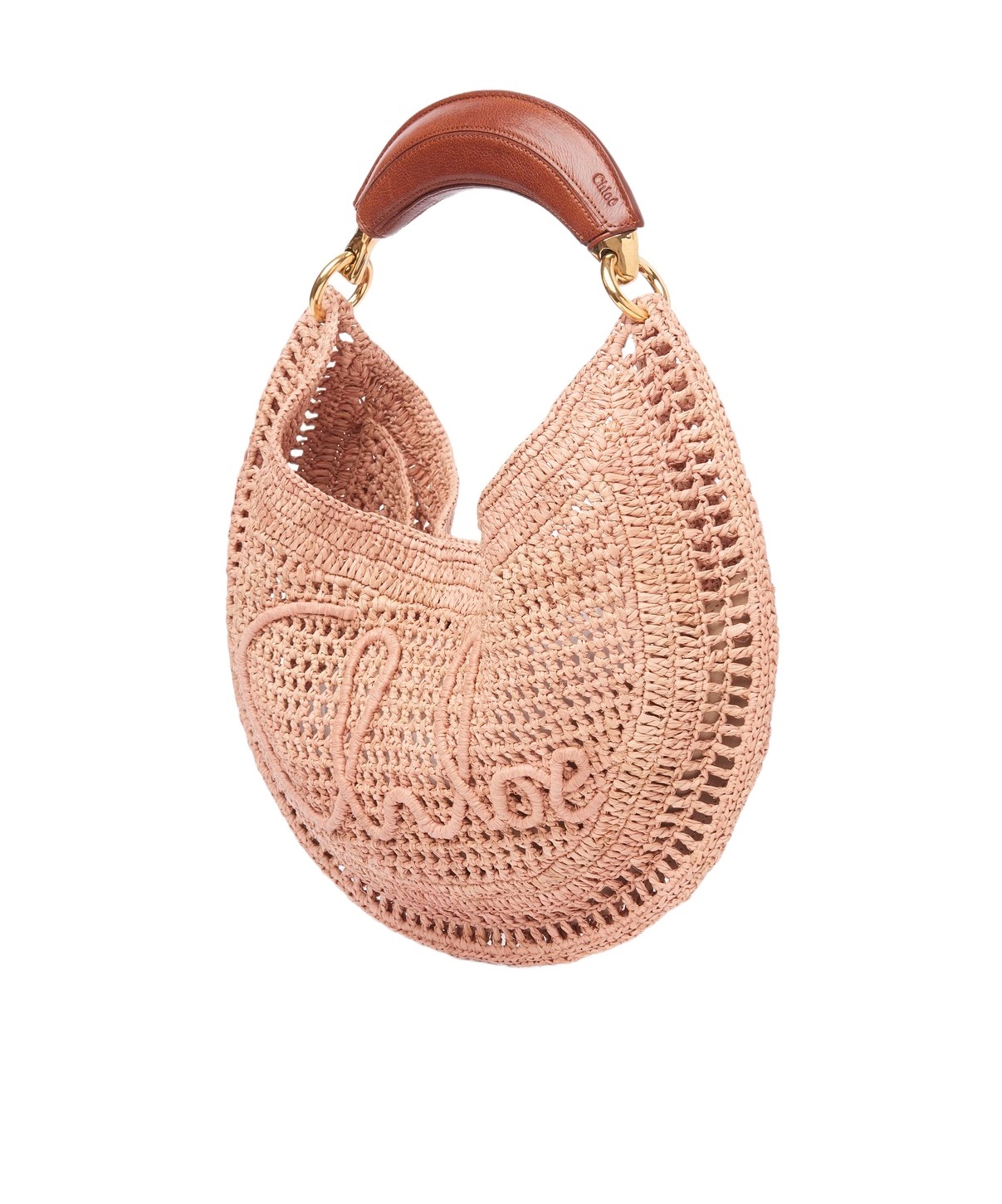 Chloé Summer Banana Top-handle Bag In Crochet Fabric In Nude