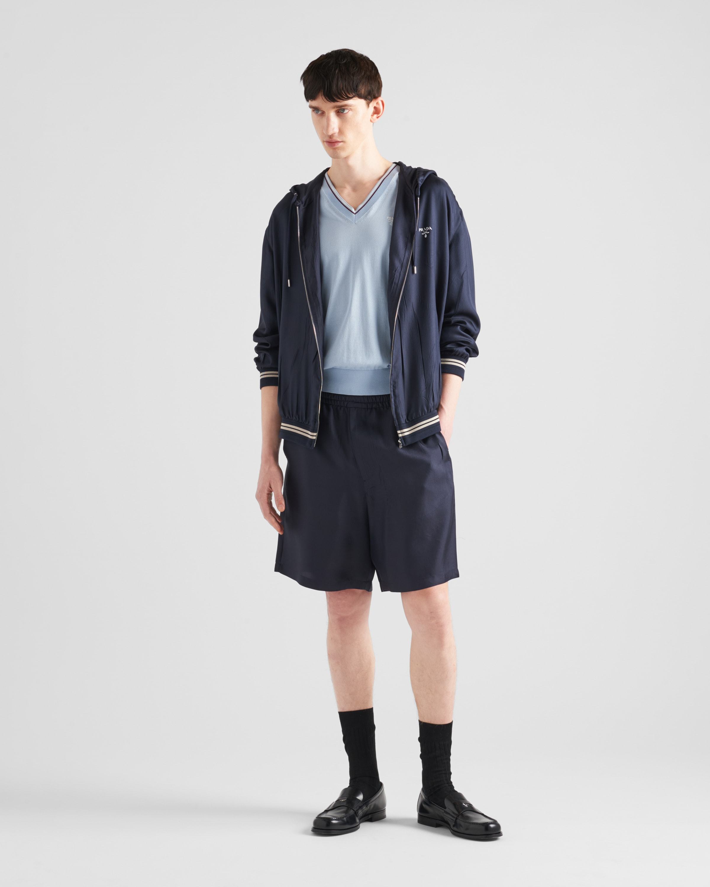 Prada Logo-print Silk Hooded Jacket In Blue