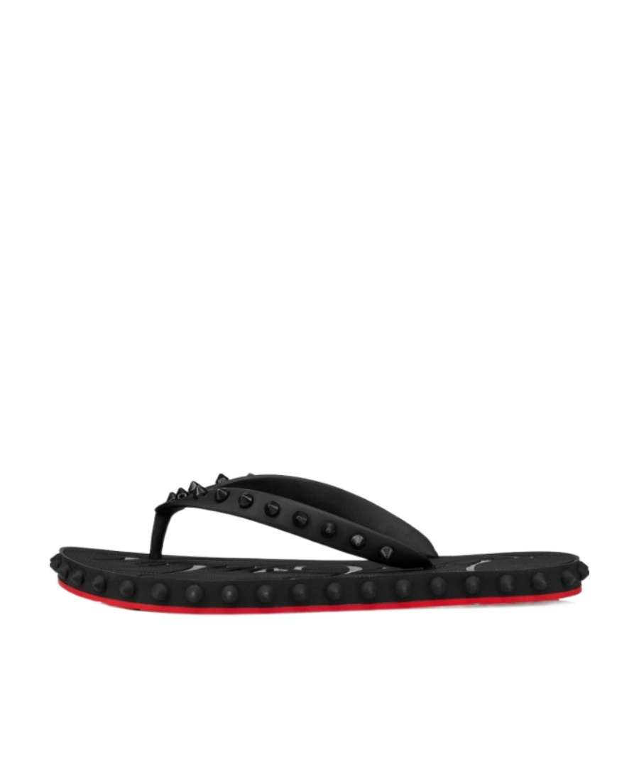 Shop Christian Louboutin Super Loubi Spike-embellished Flip-flops In Black