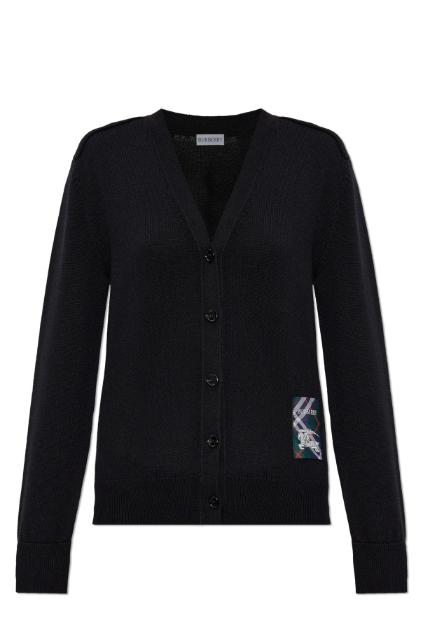 Burberry Check Label Wool Cardigan In Black