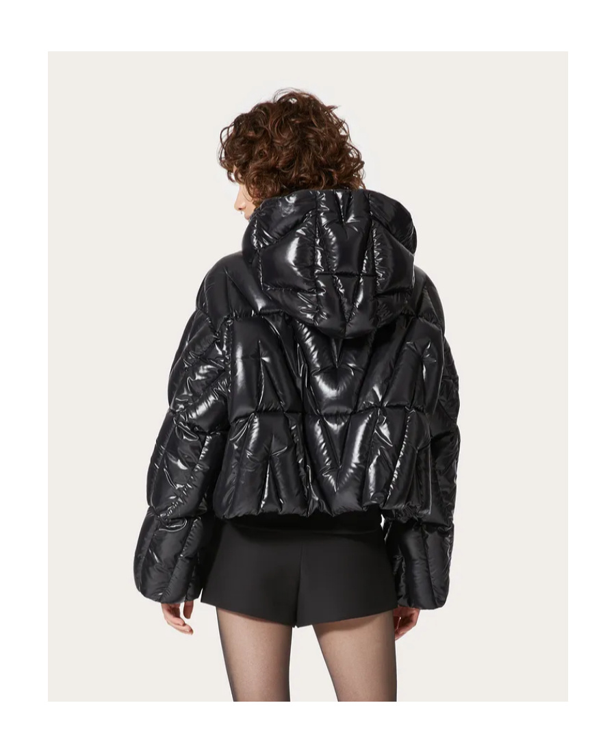 Valentino High-shine Padded Jacket In Black