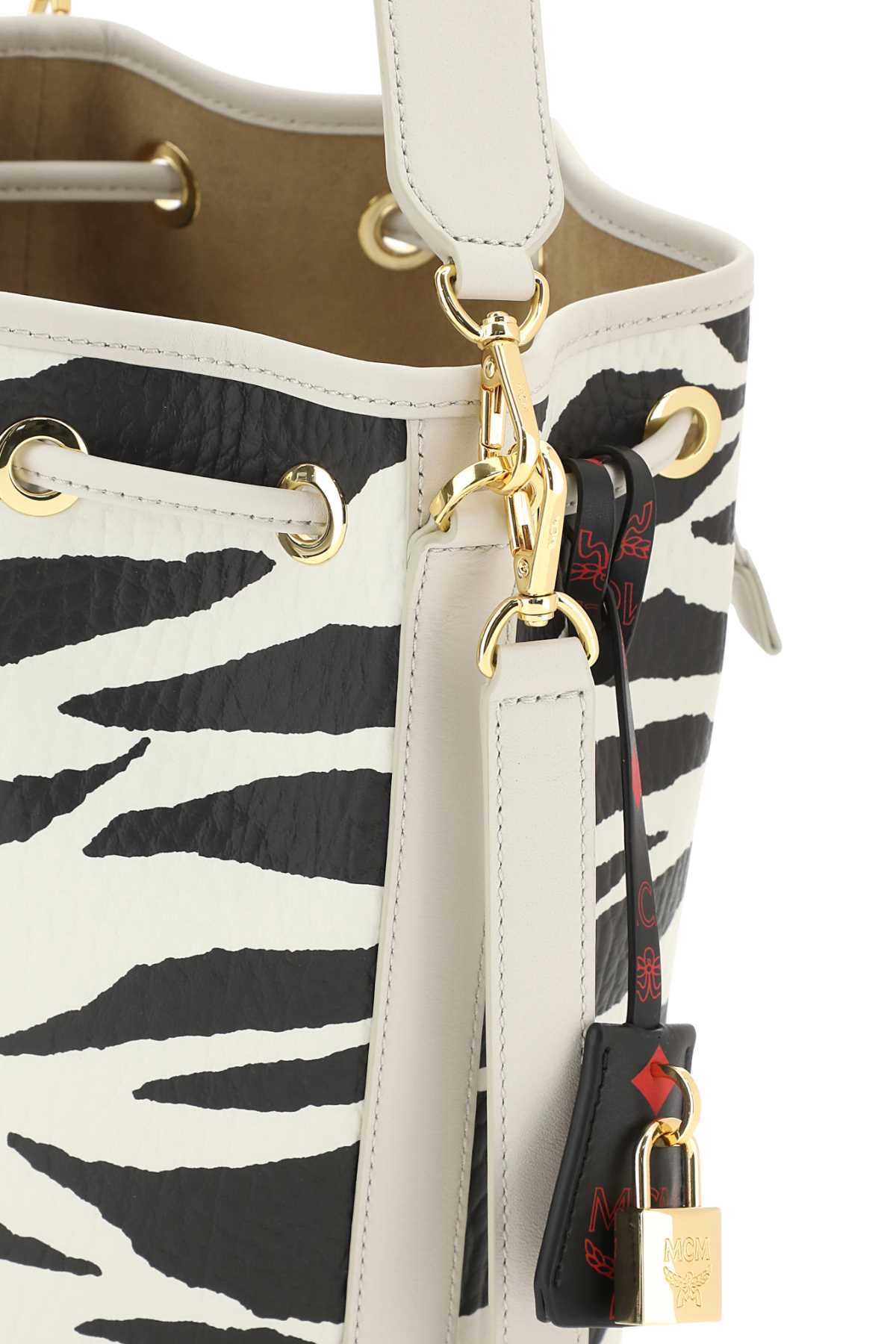 Mcm Leather Abstract-print Bucket Bag In White