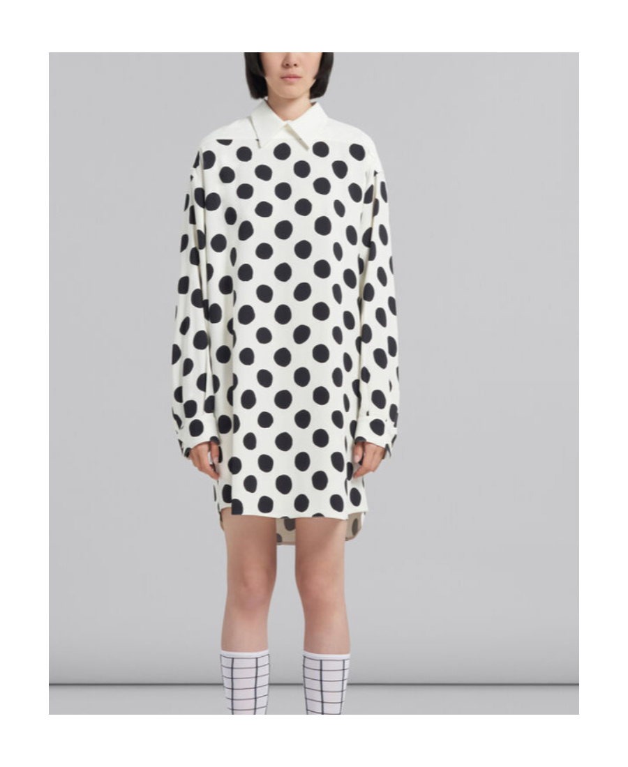 Marni Womens Iris Blue Polka Dot Curved-hem Stretch-woven Mini Dress In White