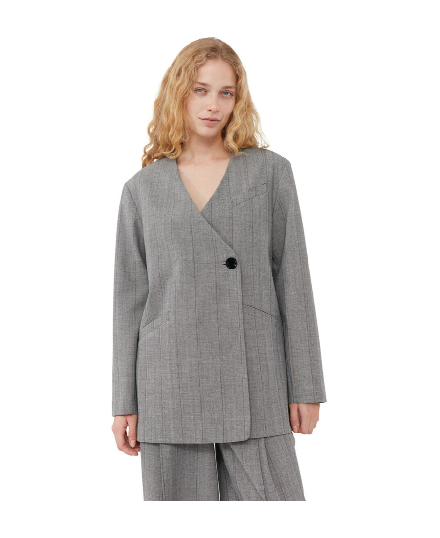 Ganni Herringbone Suit Jacket In Gray