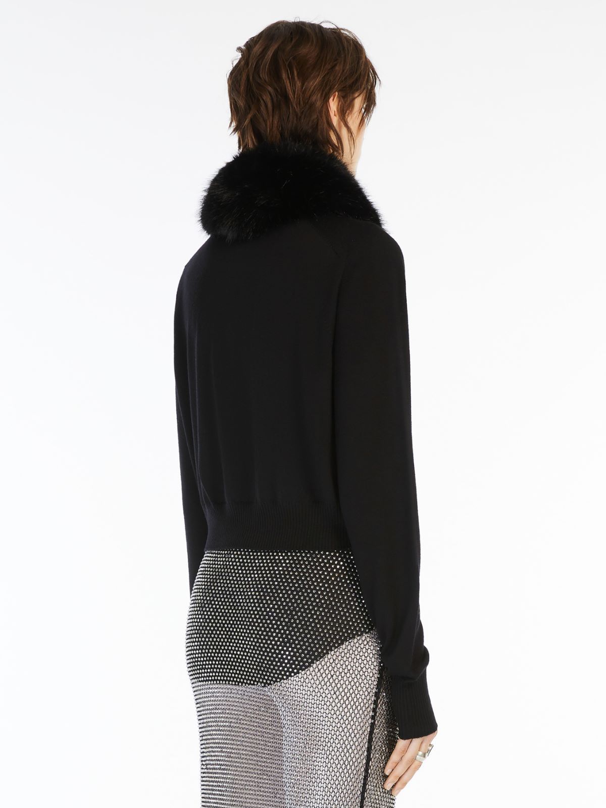 Sportmax Long-sleeved Cardigan With Detachable Collar In Black