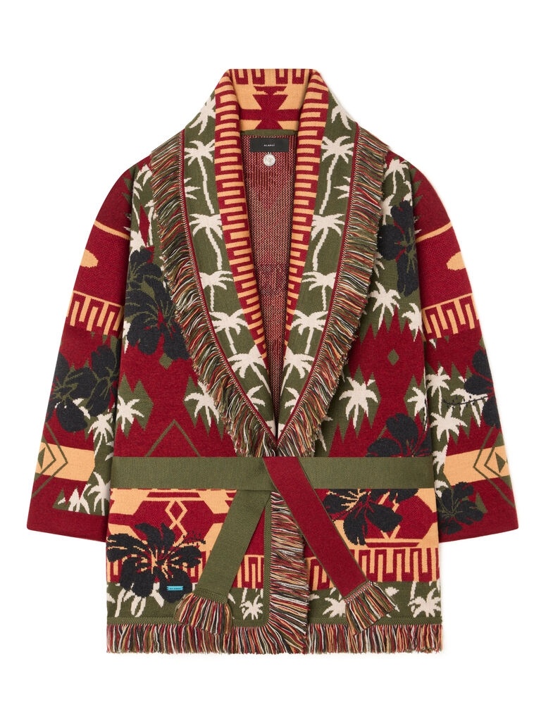 Alanui Icon Jacquard Fringed Cardigan In Red
