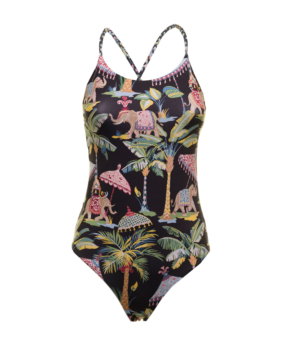 Red Valentino Black Printed One-piece Swimsuit In Black