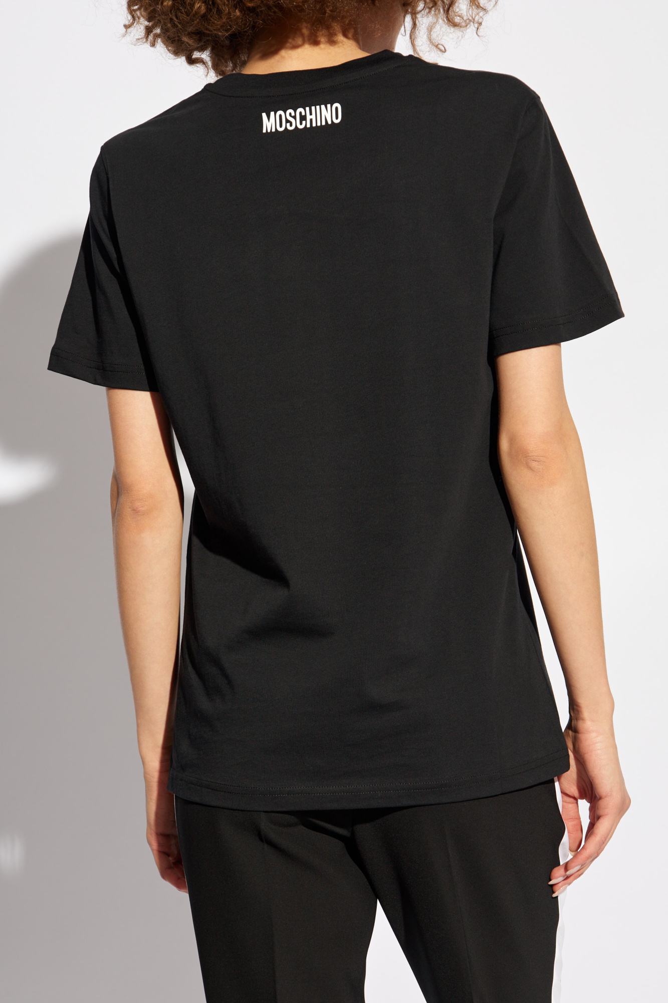 Shop Moschino Slogan Printed Crewneck T-shirt In Black