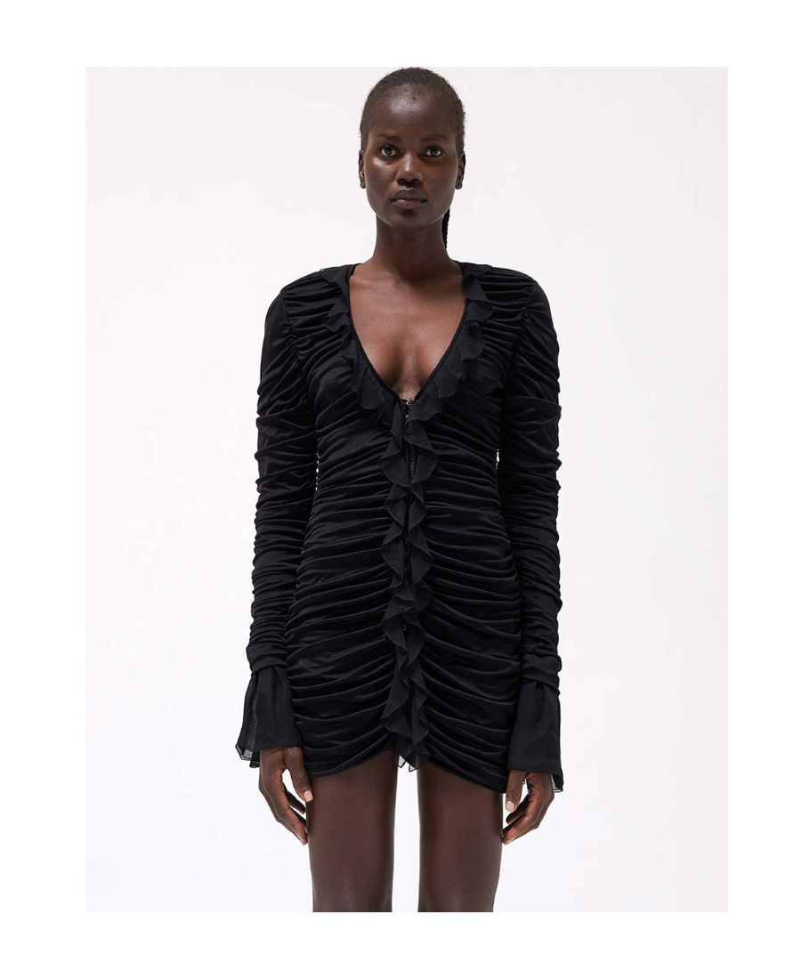 Blumarine Deep V-neck Ruched Minidress In Black
