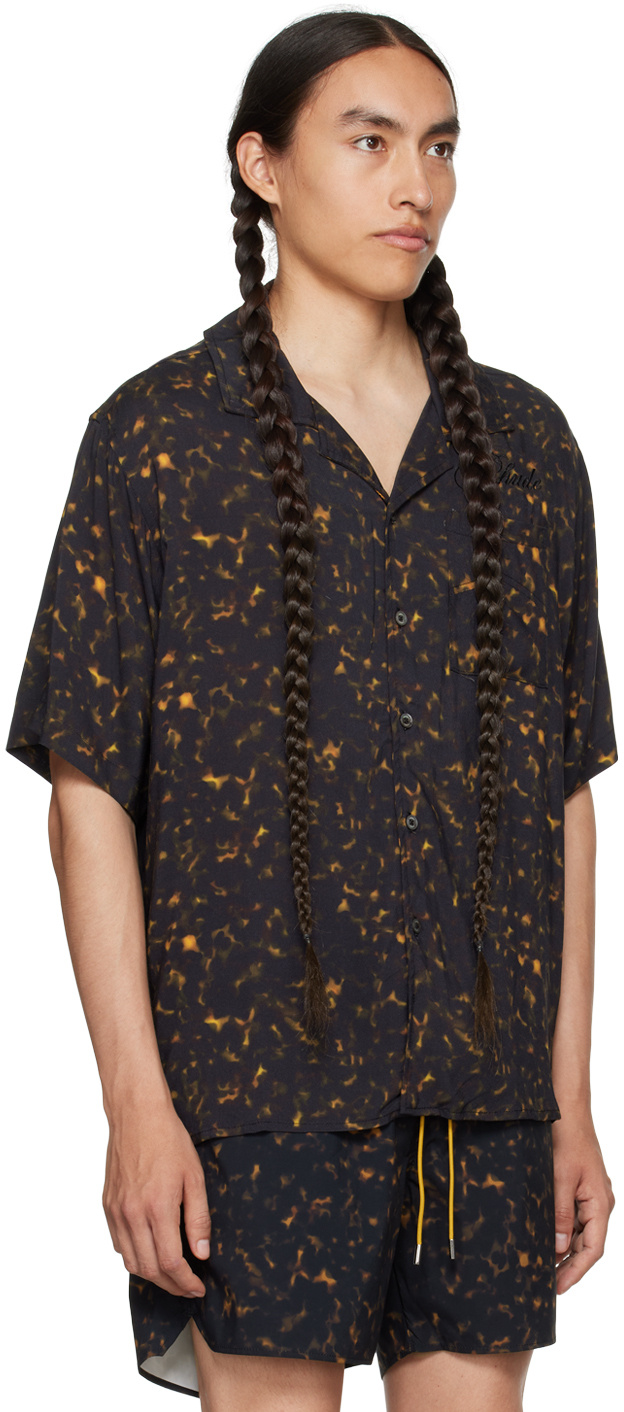 Rhude Abstract-print Logo-embroidered Shirt In Black