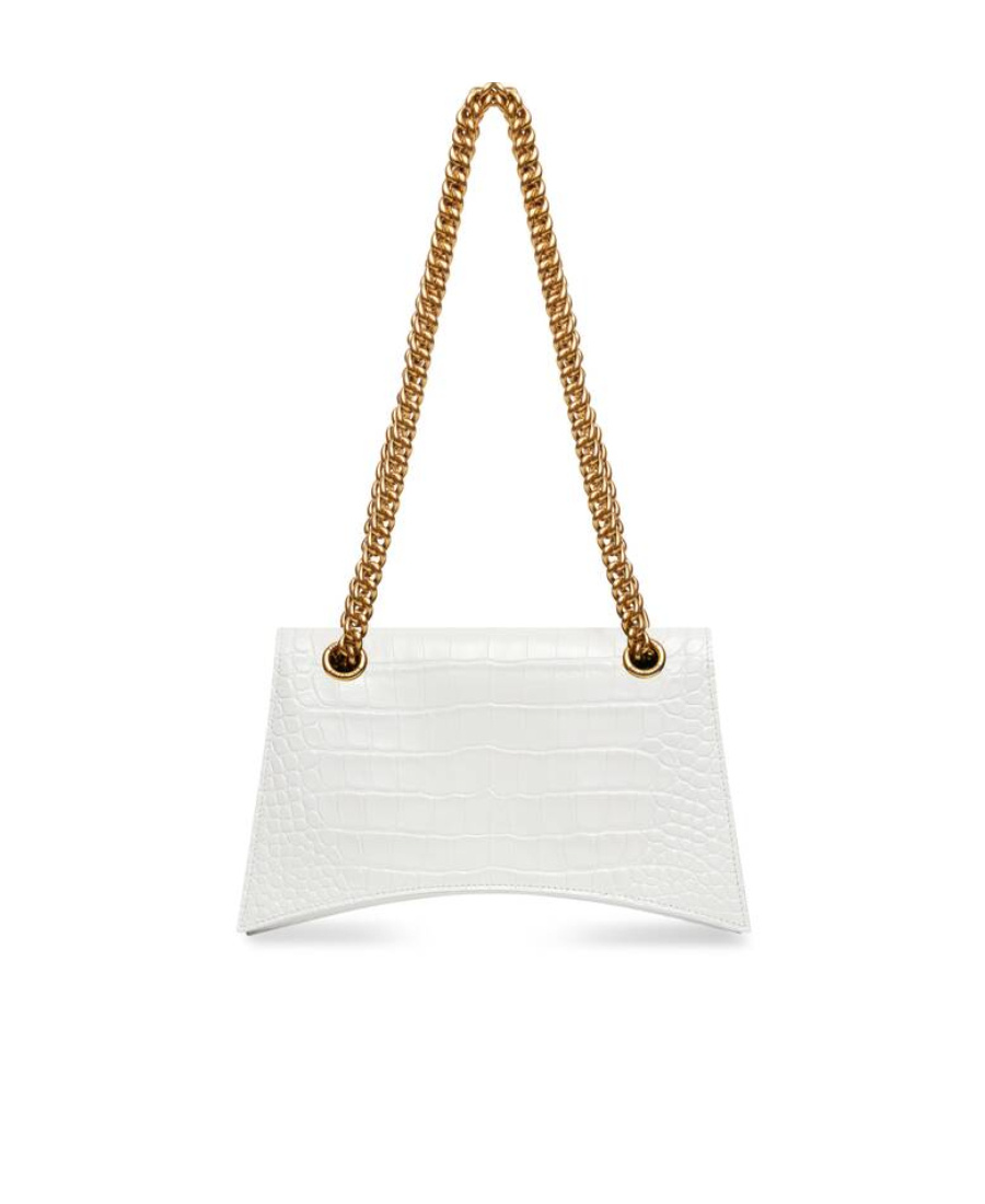 Balenciaga Crush Crocodile-embossed Crossbody Bag In White