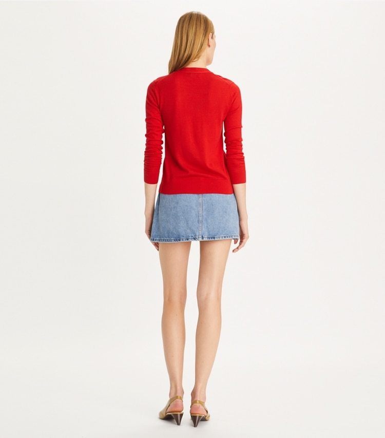 Tory Burch Wool V-neck Button Knitted Cardigan In Red