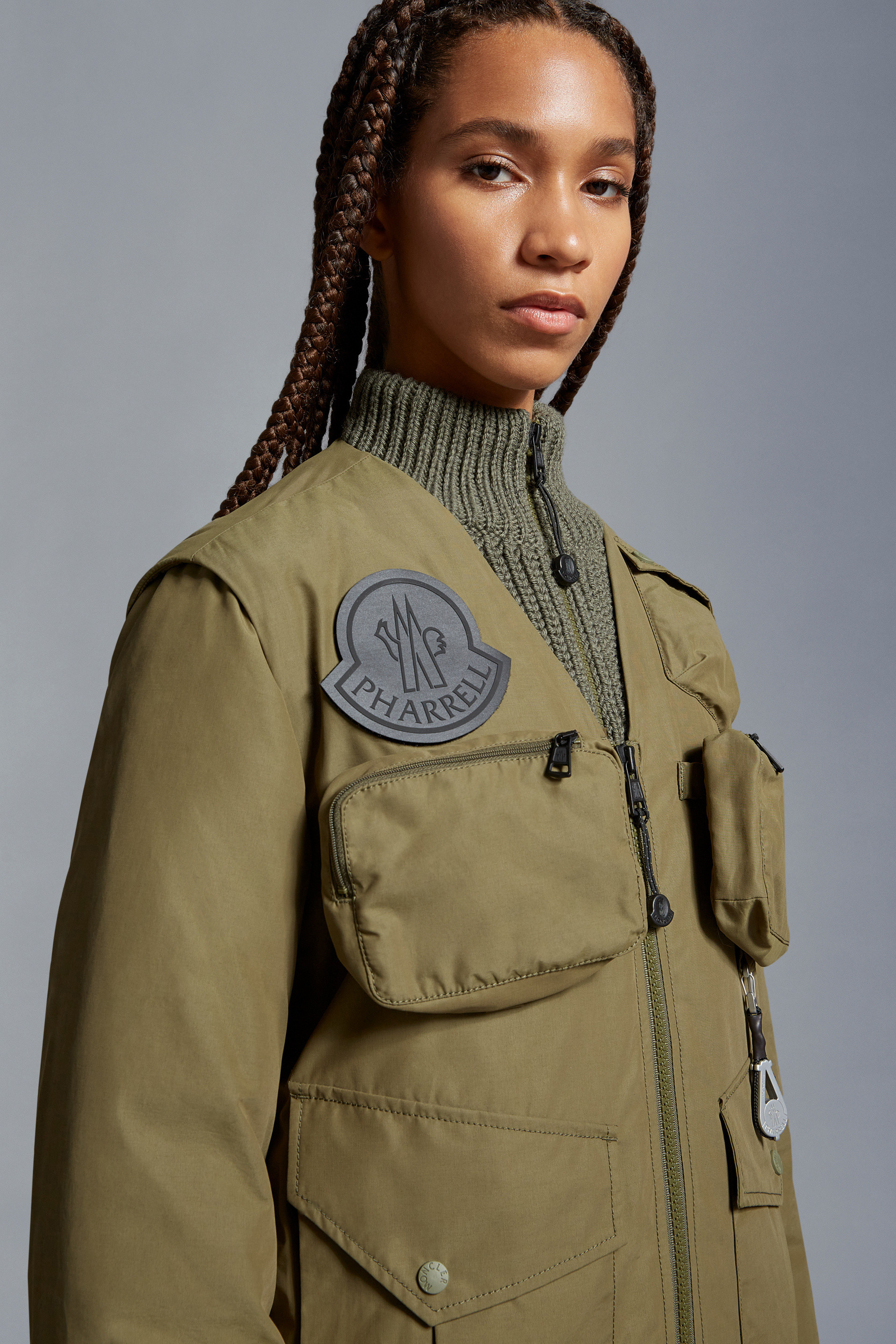 Moncler X Pharrell Williams Zipper Long-sleeved Down Jacket In Green