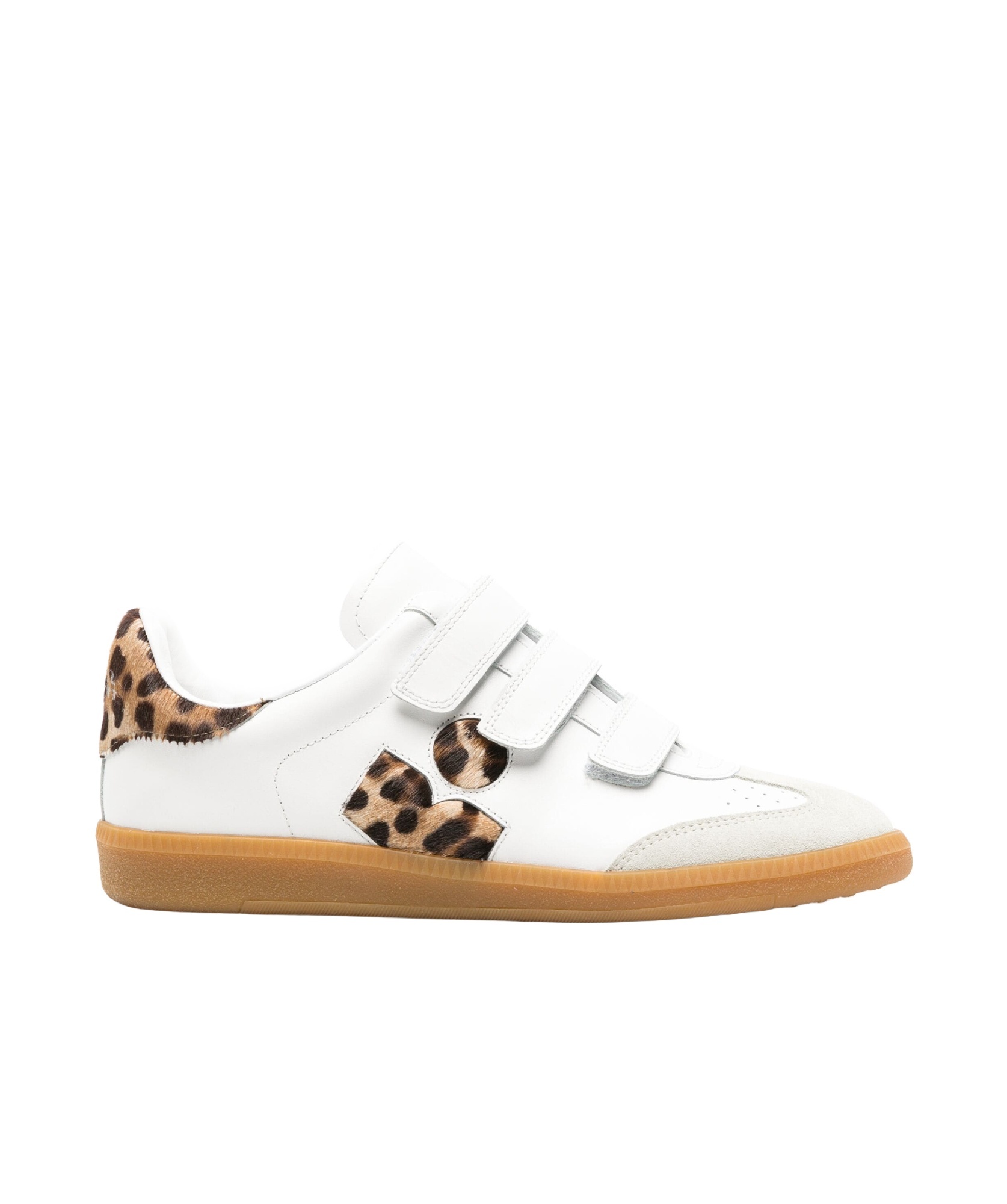 Isabel Marant Beth Leopard Mixed Leather Sneakers In White