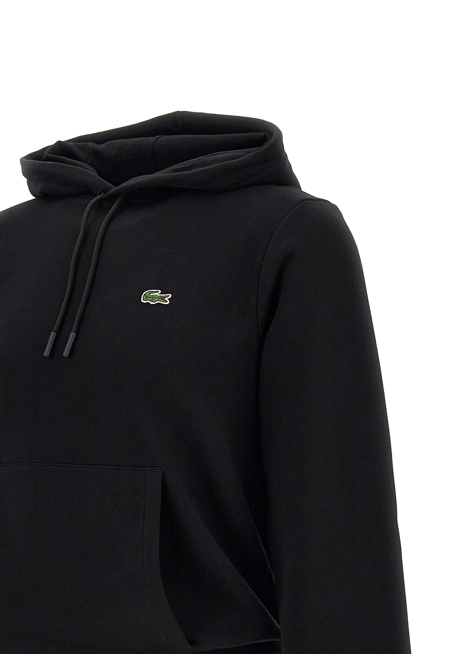 Lacoste Logo-patch Cotton Hoodie In Black