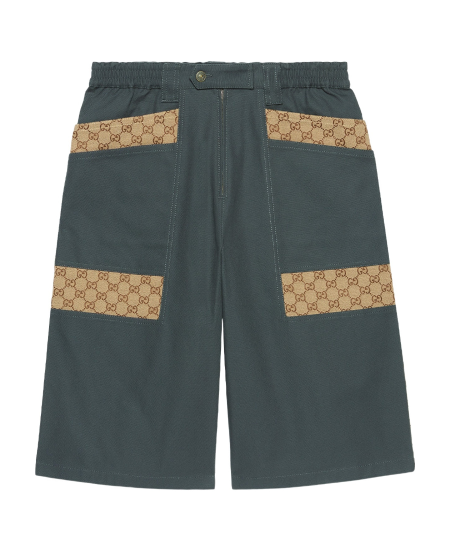 Gucci Cotton Canvas Bermuda Short With Gg Inserts In Gray