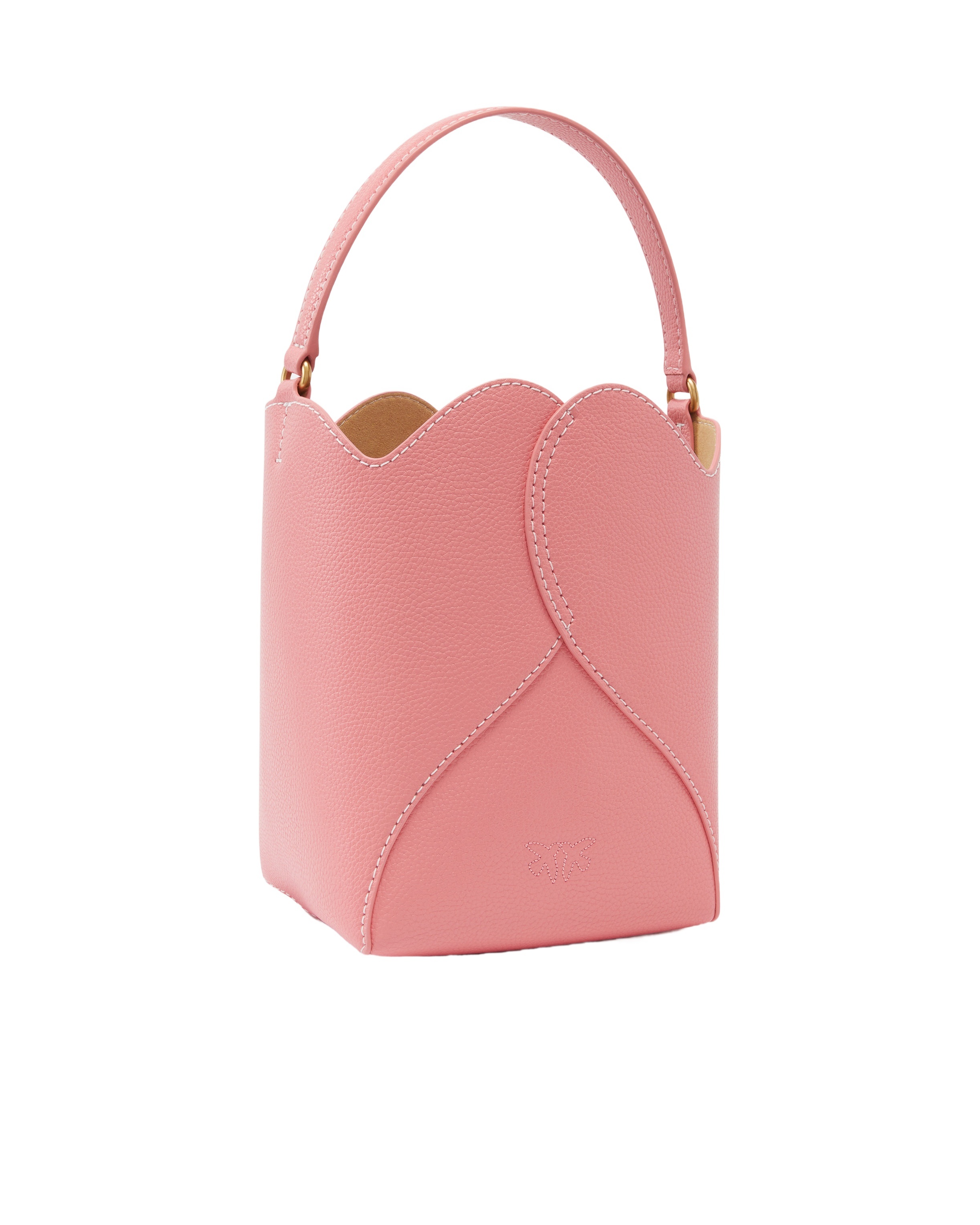 Pinko Heart Mini Leather Bucket Bag With Shoulder Strap In Pink