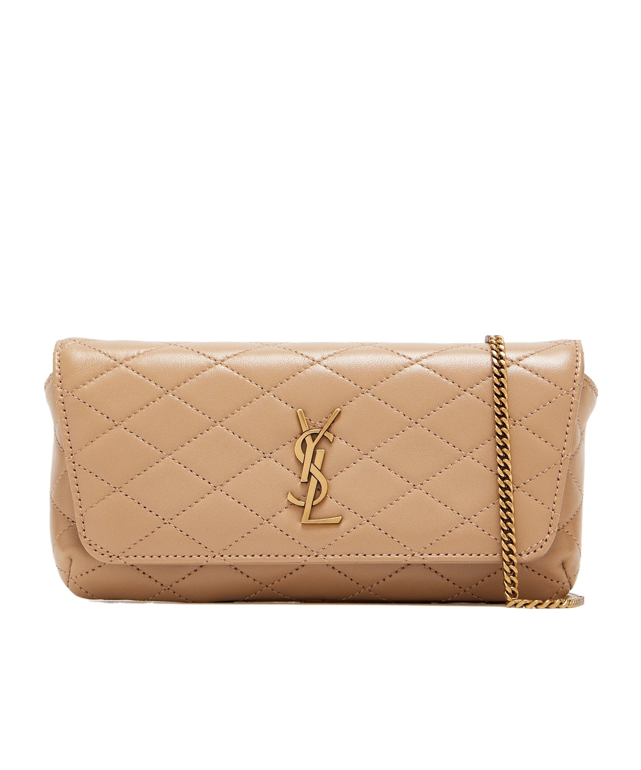 Saint Laurent Gaby Phone Holder Ysl Crossbody Bag In Quilted Smooth Leather In Nude