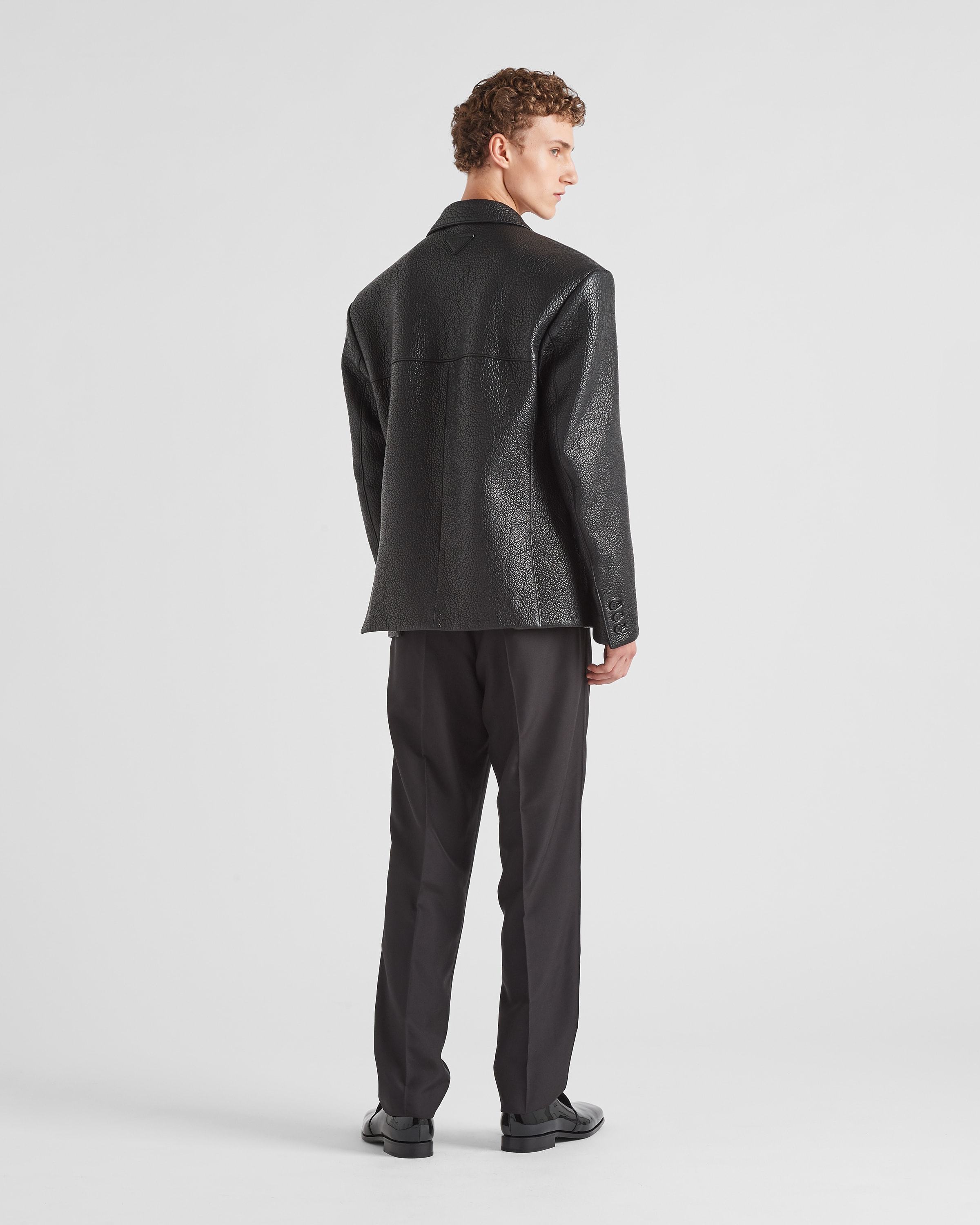 Prada Single-breasted Leather Jacket Men In Black