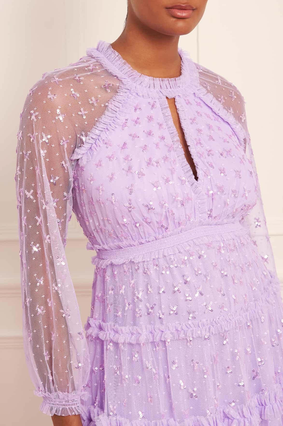 Needle & Thread Long Sleeved Dress In Purple