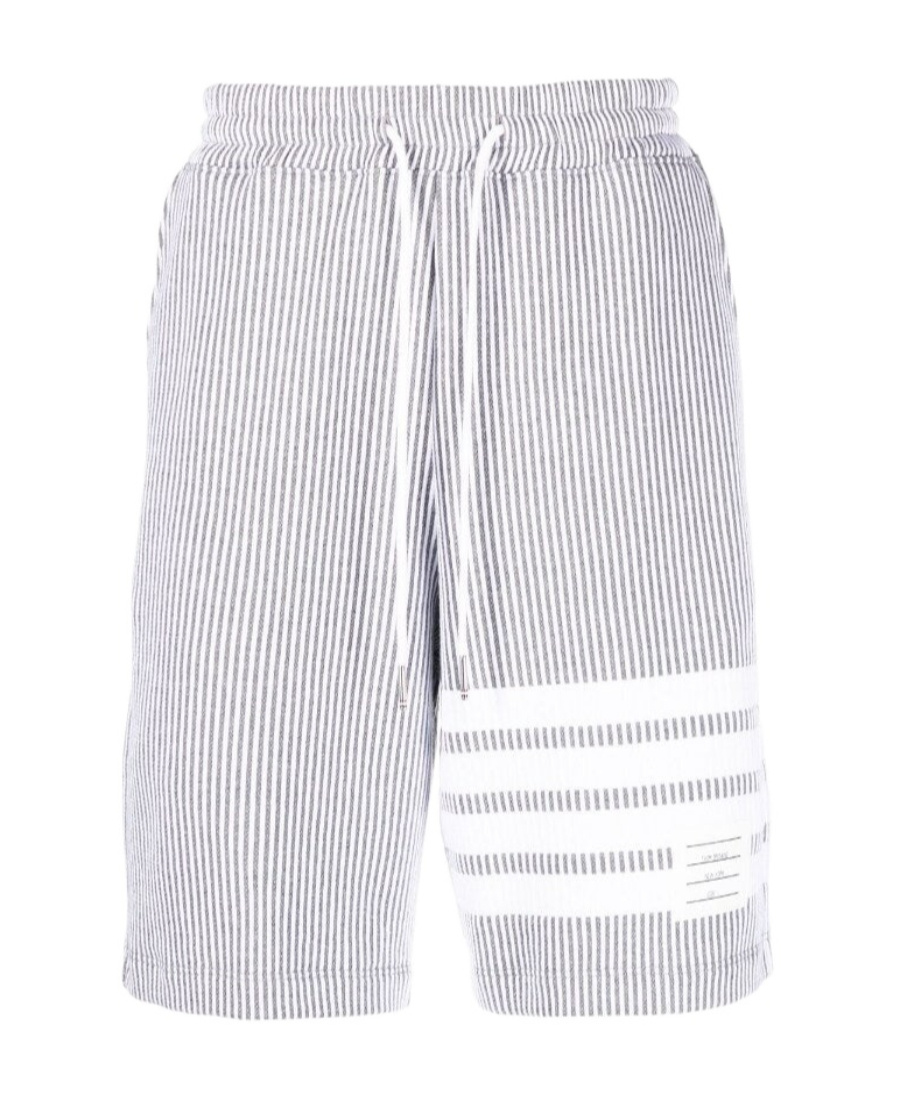 Thom Browne 4-bar Stripe Seersucker Shorts In White