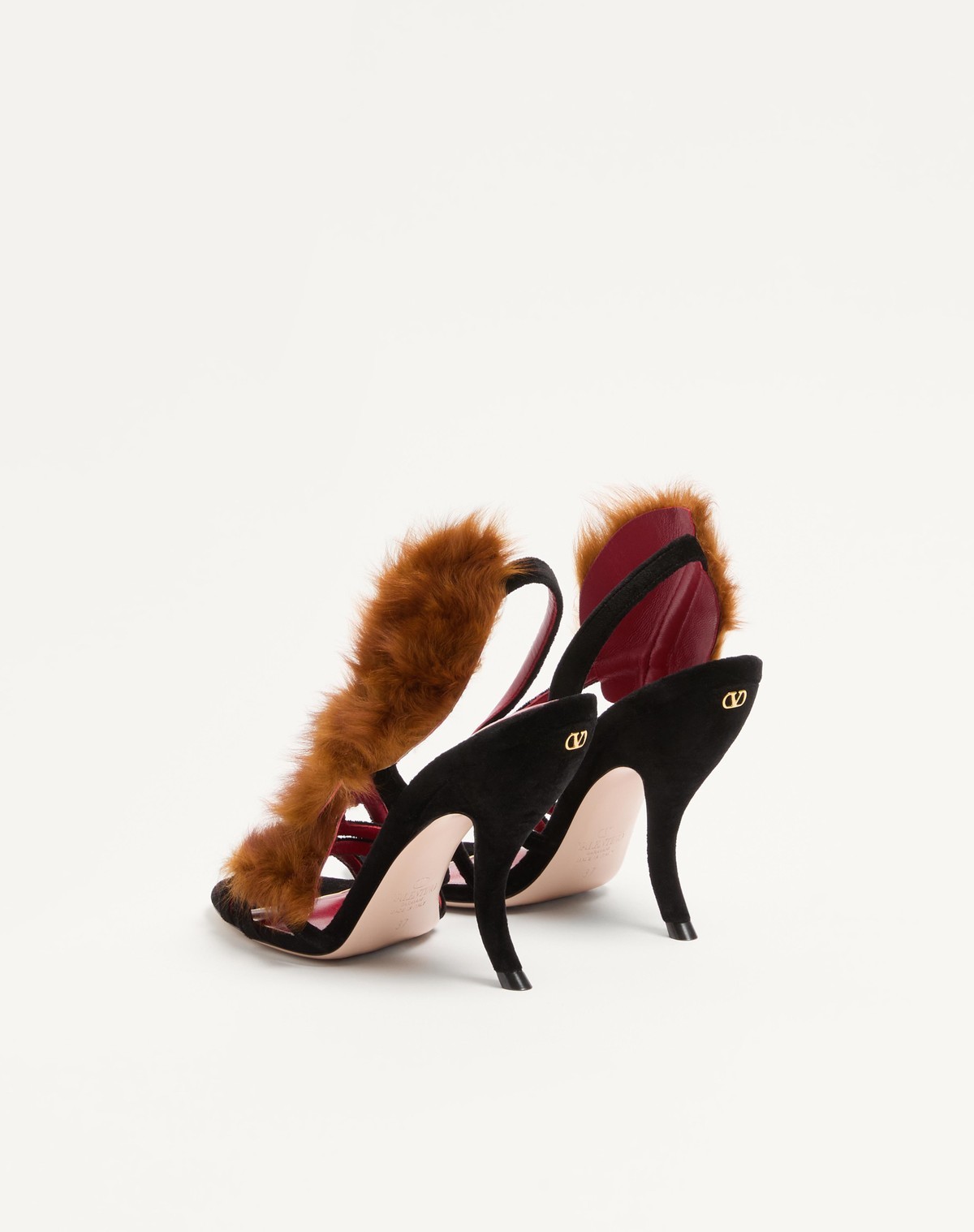 Valentino Garavani Fetishique Velvet Sandal With Fur Leaf 105 Mm Woman Black 36 In Black