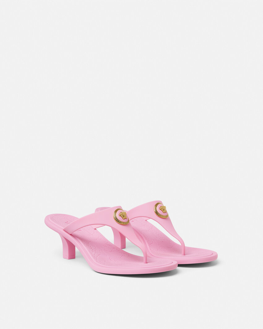 Versace Pink Alia Rubber Thong 55 Heeled Sandals