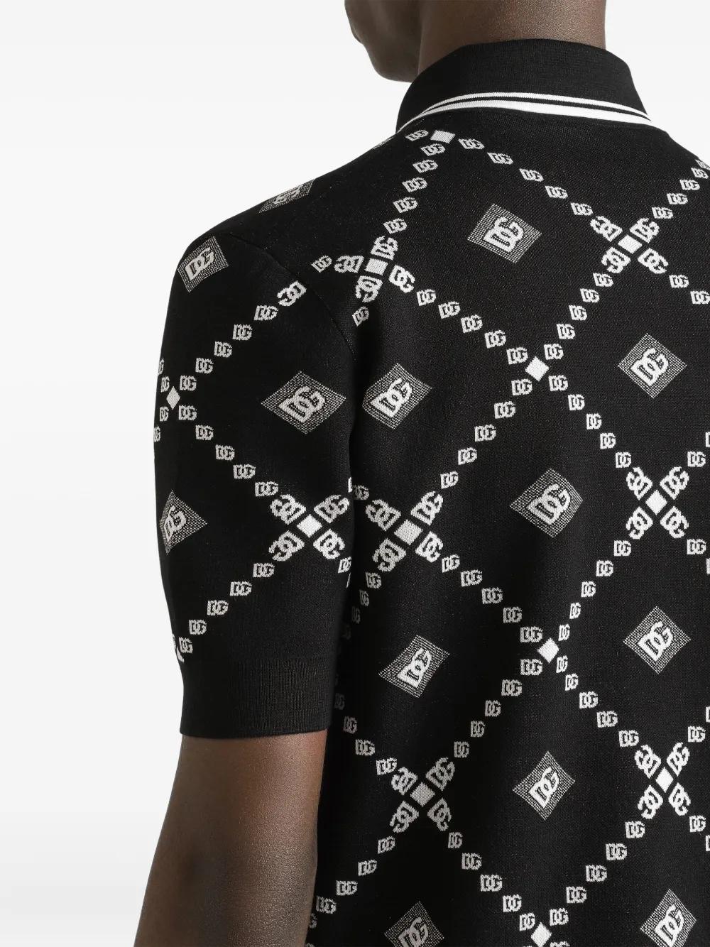 Dolce & Gabbana Men Wool And Silk Polo Shirt With Logo Monogram In Black