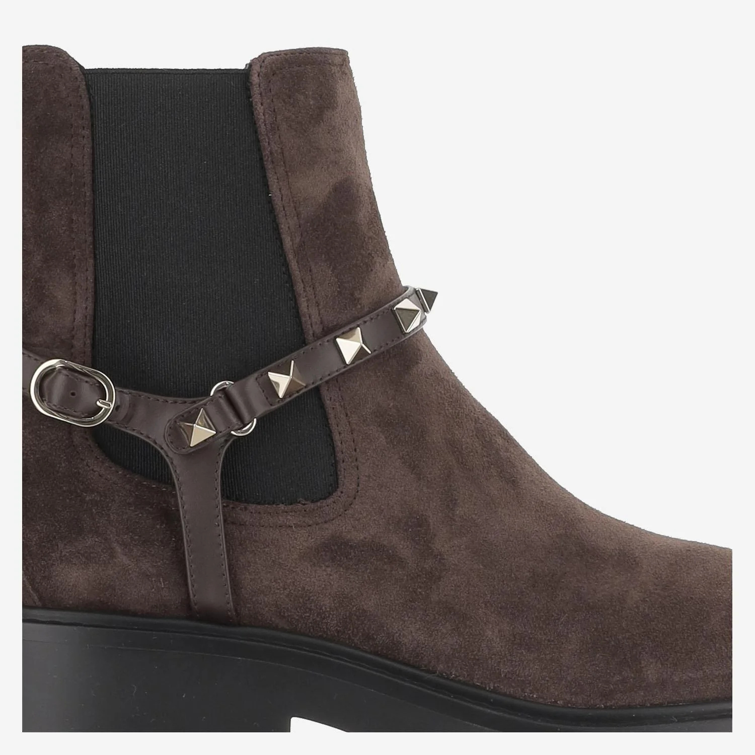 Valentino Beatle Rockstud Suede Chelsea Boots In Brown