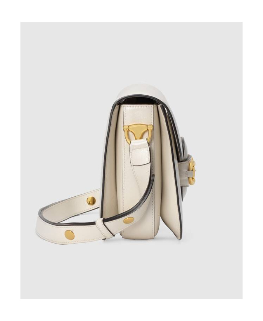 Gucci Horsebit 1955 Leather Shoulder Bag In White